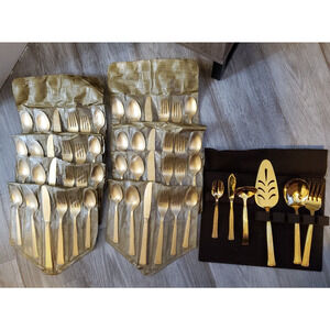 Vintage Elegant Cosmos Verme Gold Tableware Flatware Set Serving 8, 54 pieces